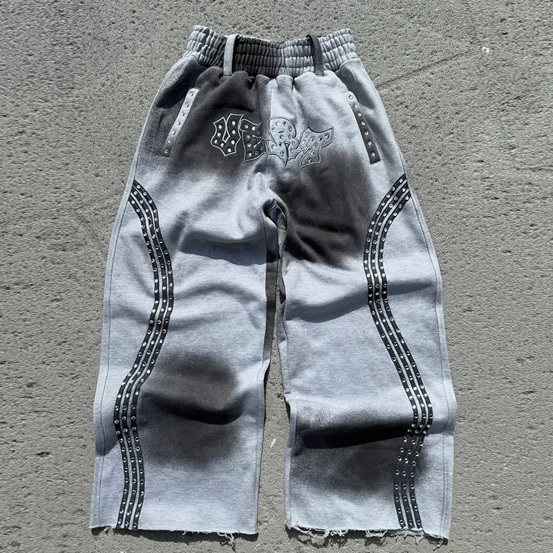 Retro personality gradient print striped hot diamond casual pants