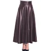 High Waist Matte PU Leather Long A-line Skirt Women's Eleagnt Solid Umbrella Skirt Plus Size Pleated Swing Skirts Streetwear 7XL