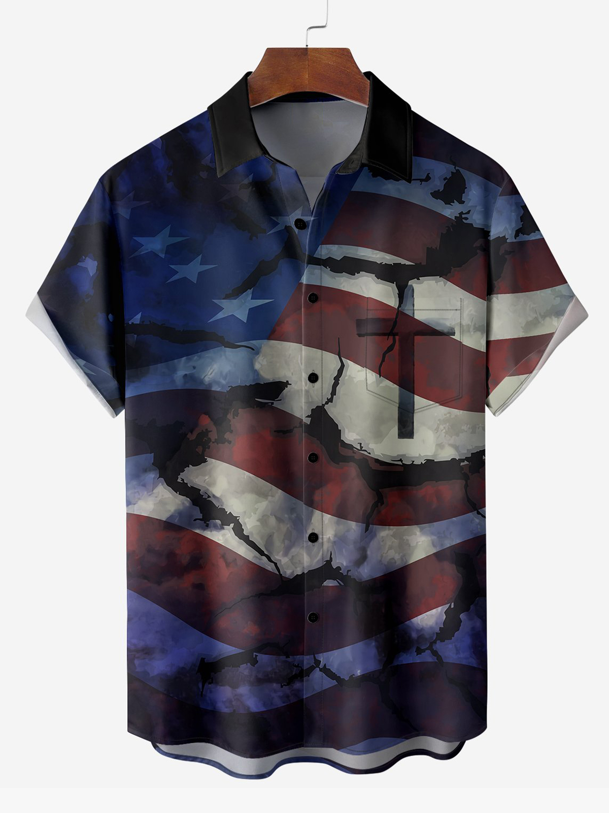 Easter American Flag Print Short Sleeve Shirt ​ PLUSCLOTHESMAN