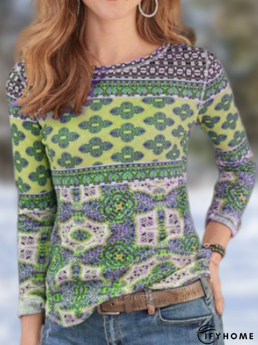 Plus Size Cotton Crew Neck Long Sleeve Shirts & Tops | IFYHOME