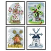 4pcs Cross Stitch - 14CT Stamped - Four Seasons Windmill (27*31cm)、[Everydayedeals]