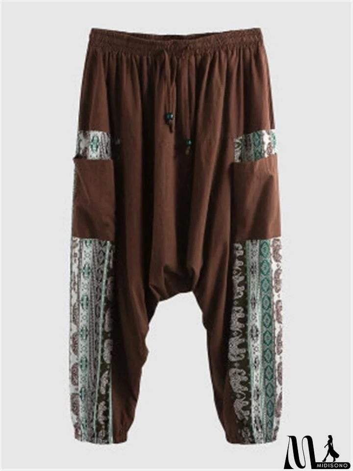 MidiSono - Mens Floral Printing Casual Baggy Harem Pants