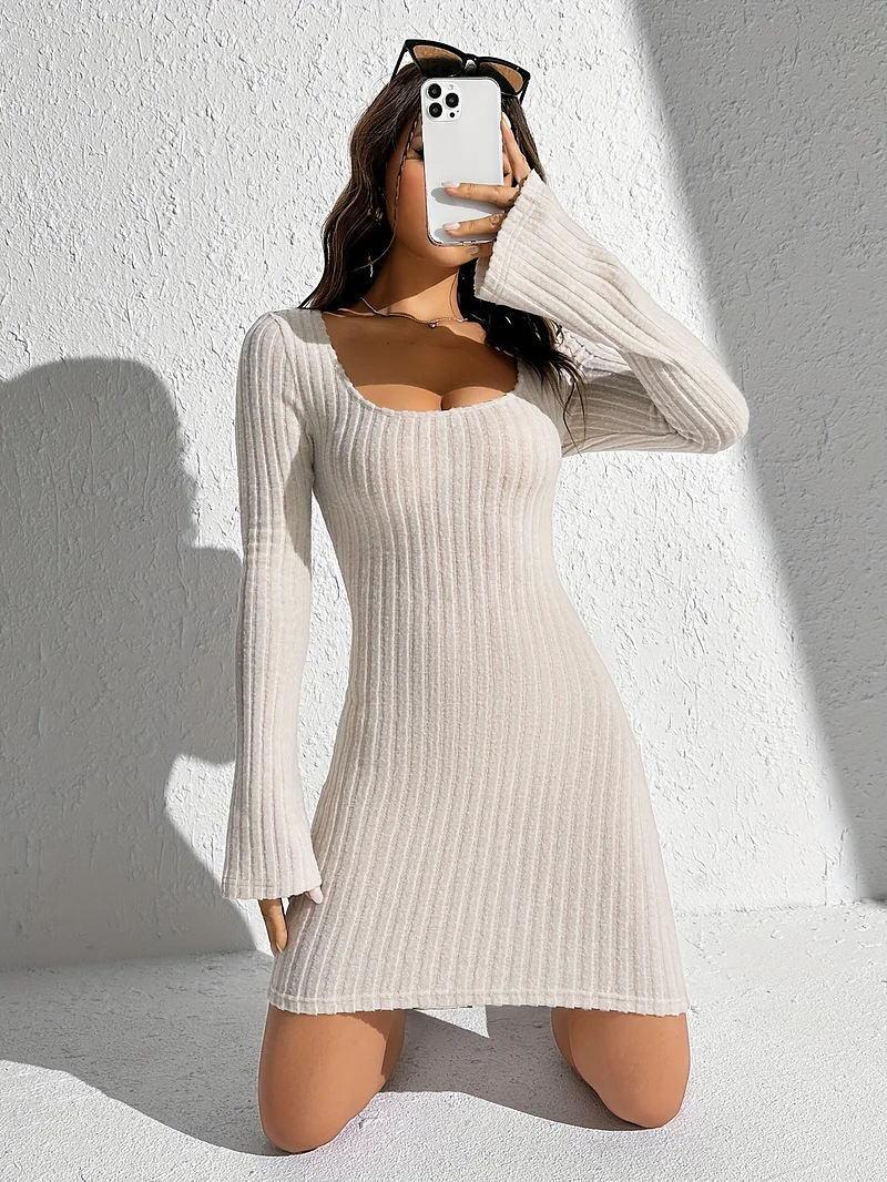white christmas dresses Ivory High Neck Long Sleeve A Line Mini Dress main image 0