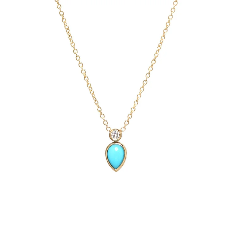 S925 Sliver Turquoise Tear Pendant Necklace