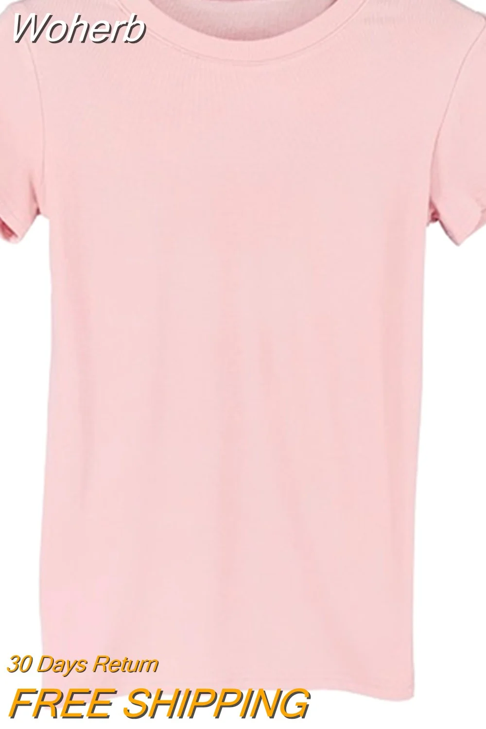 Woherb Summer Solid Cotton Women T-Shirts Fashion Slim Short Sleeve Female T Shirt Tops Korean Women Casual Tee Shirt Femme 13961