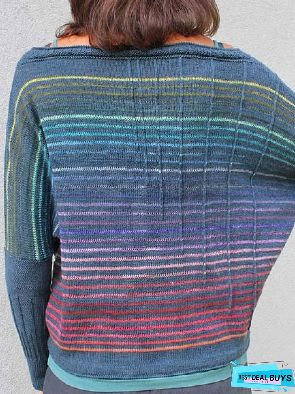 Blue Cotton-Blend Casual Sweater