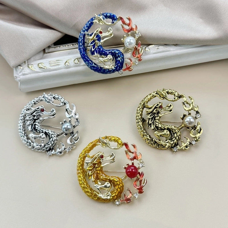 IG Style Ethnic Style Pin Dragon Zinc Alloy Plating Inlay Rhinestones Pearl Women's Brooches