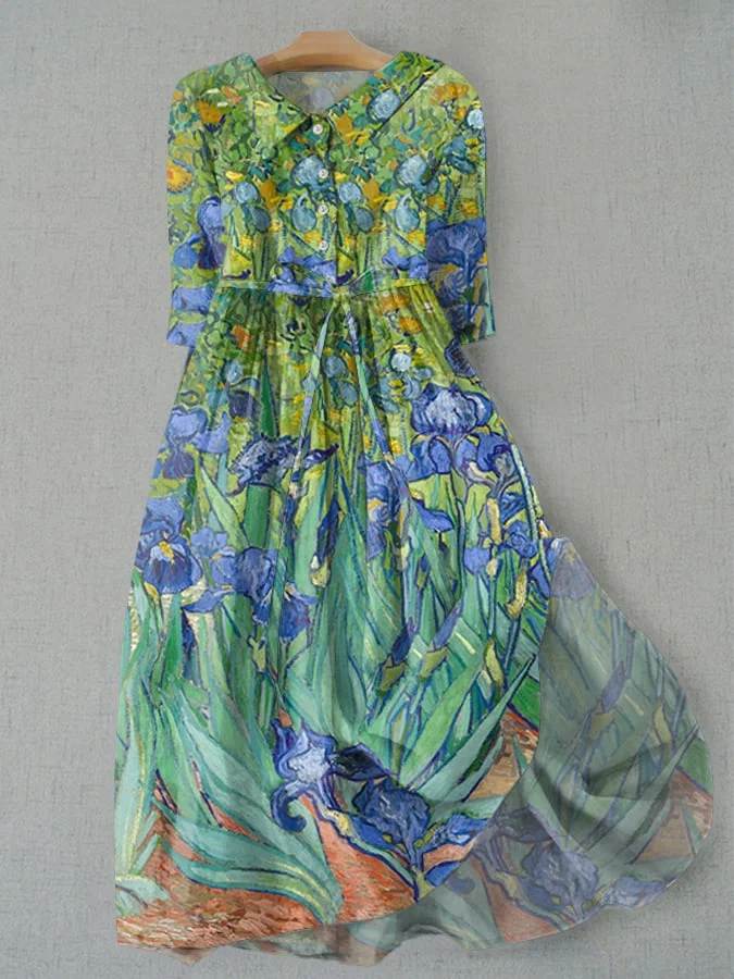Women's Floral Print Lace-Up Dress