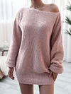 Solid Color Long Sleeves Sweater Dress