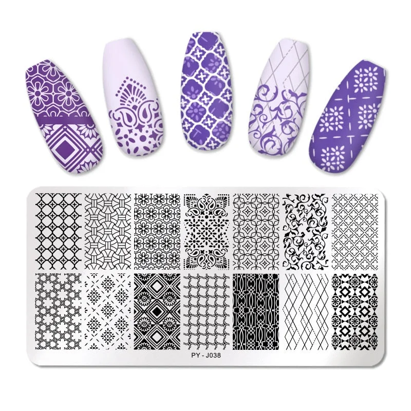 PICT YOU Nail Stamping Plates Texture Series Nail Art Image Plate Stainless Steel Nail Design Stamp Stencil Tools PY-J038-Nail Inspo