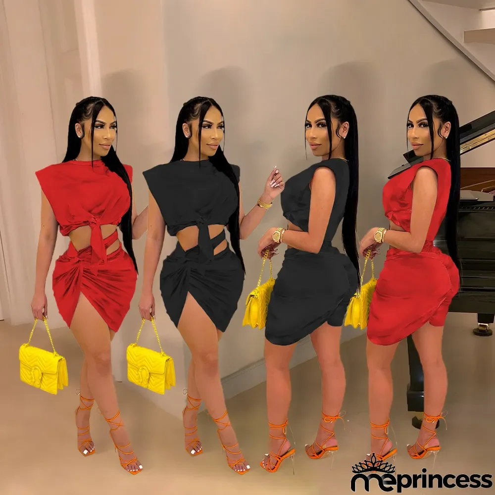 Sexy Fashion Sleeveless Top Skirt Two Piece Set