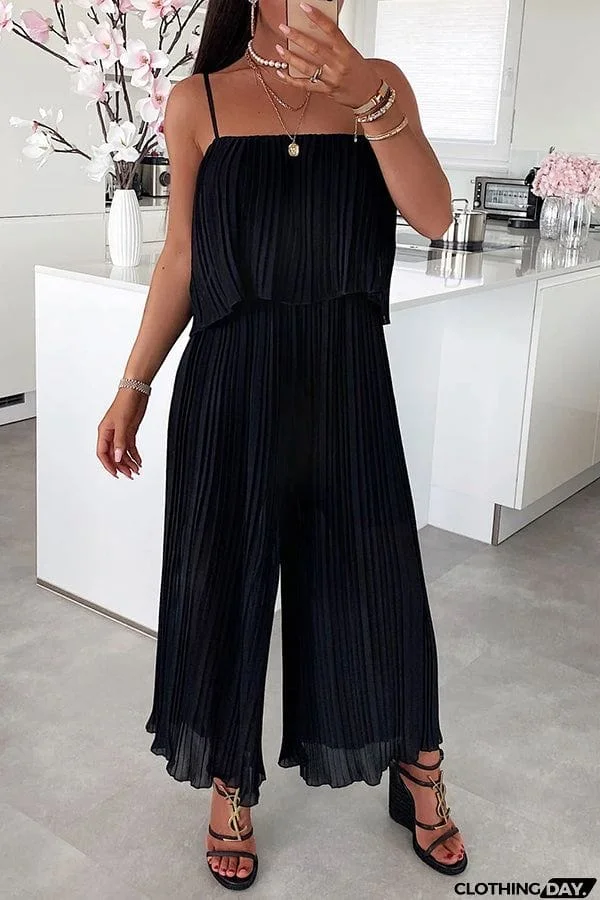 Pleated Suspender Jumpsuit