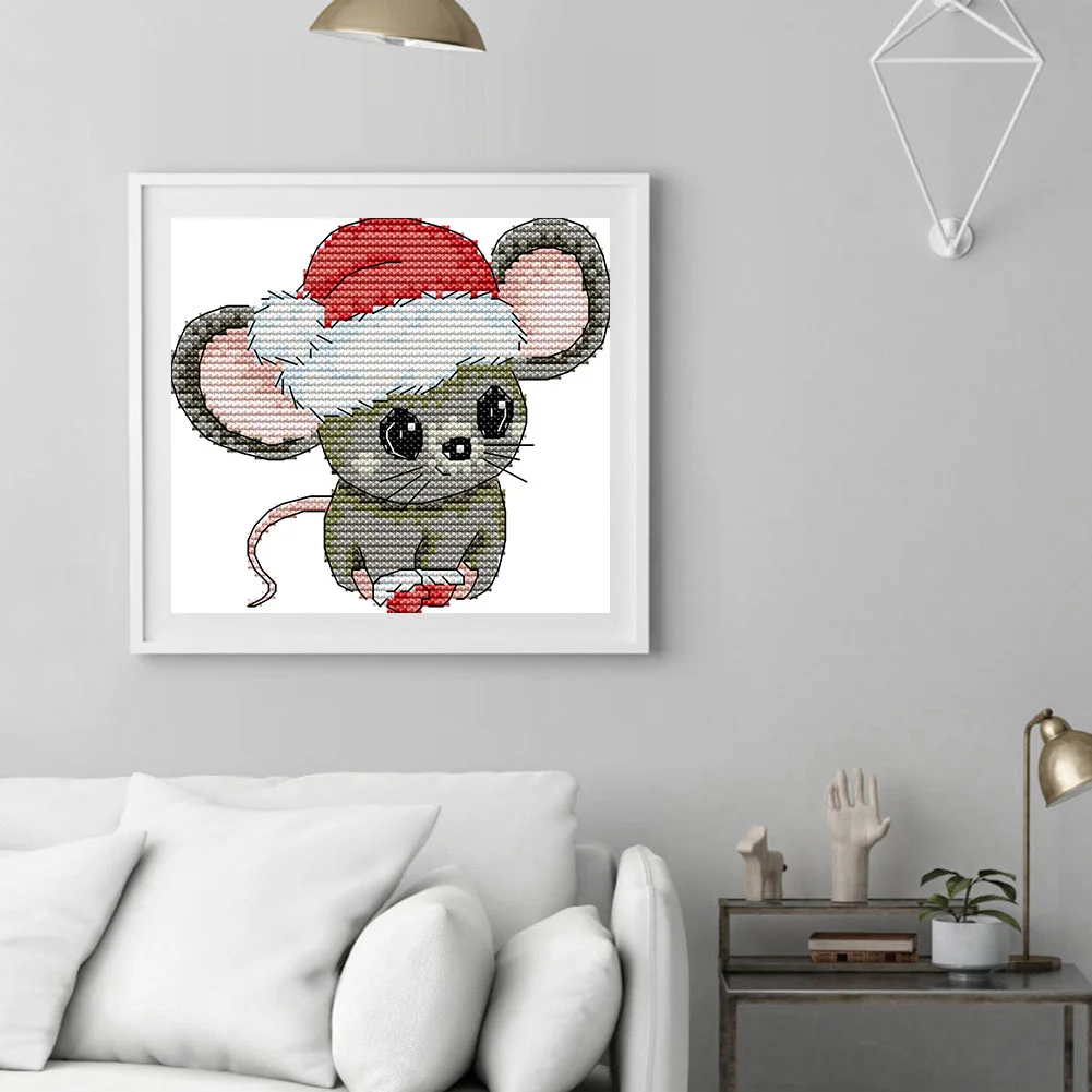 14CT Partial Printed Cross Stitch - Christmas Mouse(16*15cm)