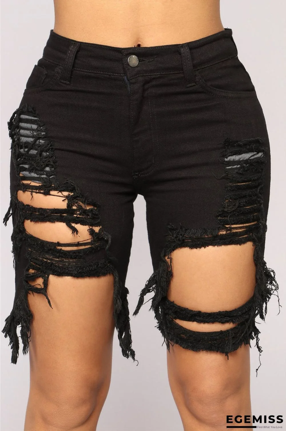 Black Sexy High Waist Broken Hole Denim Pants | EGEMISS
