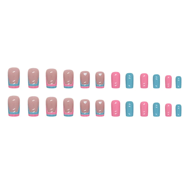 Churchf Churchf And Blue Contrast Color French Rectangular Solid Color Nail Double Spell Mandarin Duck Color Wearing A Love A Piece