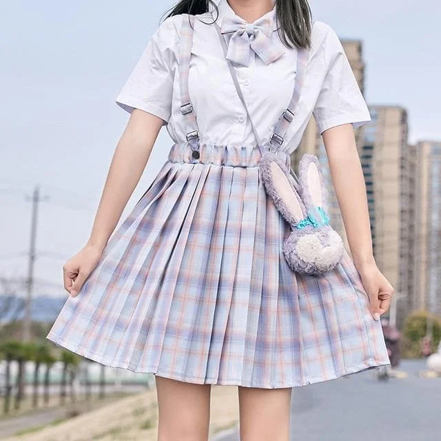 Blue/Pink/Lavender Sweet Kawaii Summer Japanese School Girl Suspender Skirt SP17075