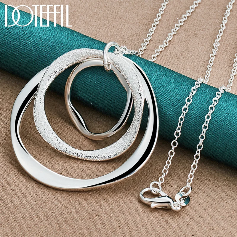 DOTEFFIL 925 Sterling Silver 16-30 Inch Chain Three Circle Pendant Necklace For Women Man Jewelry