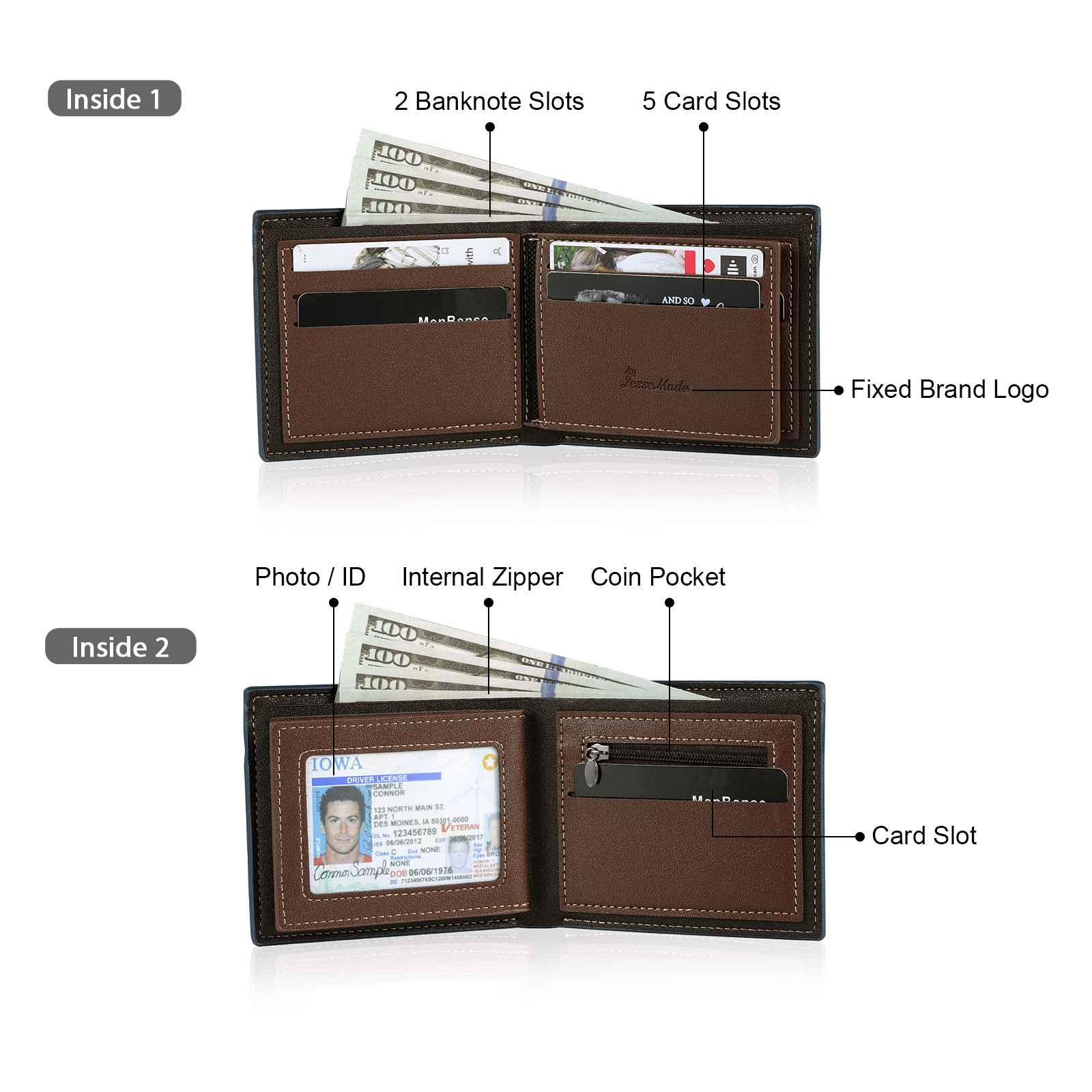 Portefeuille Classique 1 Prénom et Lettre Personnalisés avec Photo Porte-Monnaie Carte