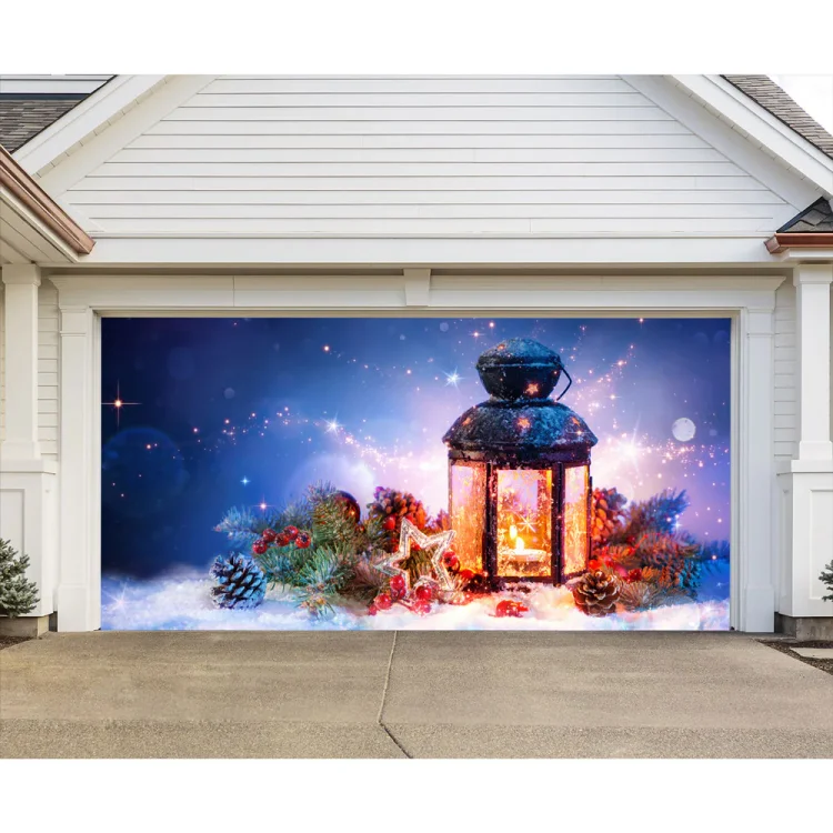 Burning Lantern Christmas Candle Winter Christmas Garage Door Banner Mural