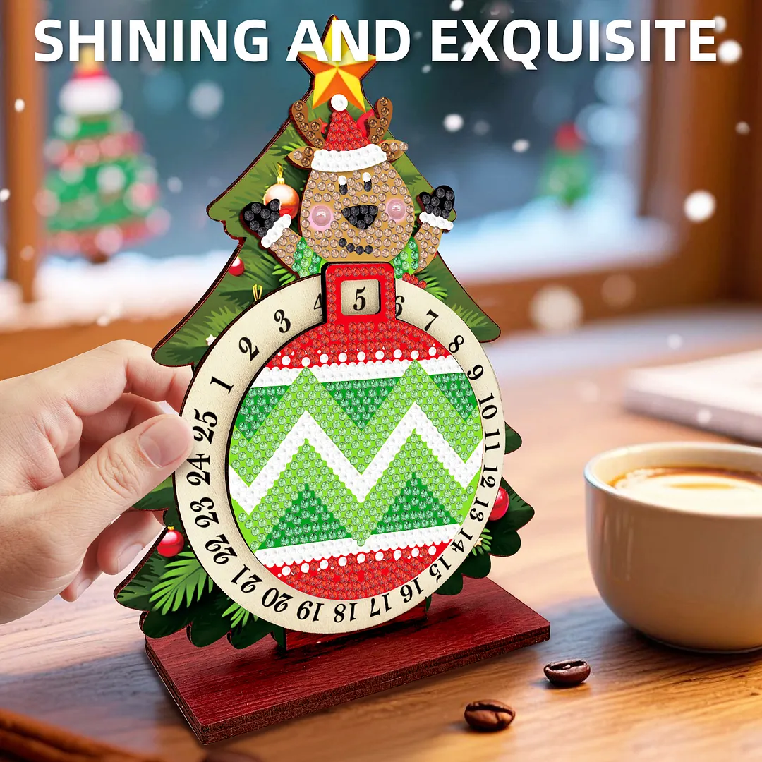 Elk DIY Christmas Countdown Diamond Painting Tabletop Ornaments Kit 25 Days Crystal Art Craft Decoration Wooden for Living Room Home Office Decoration