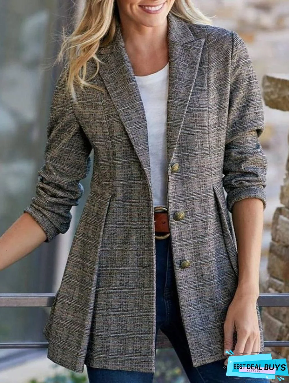 Spring and Autumn Lapel Plaid Blazer