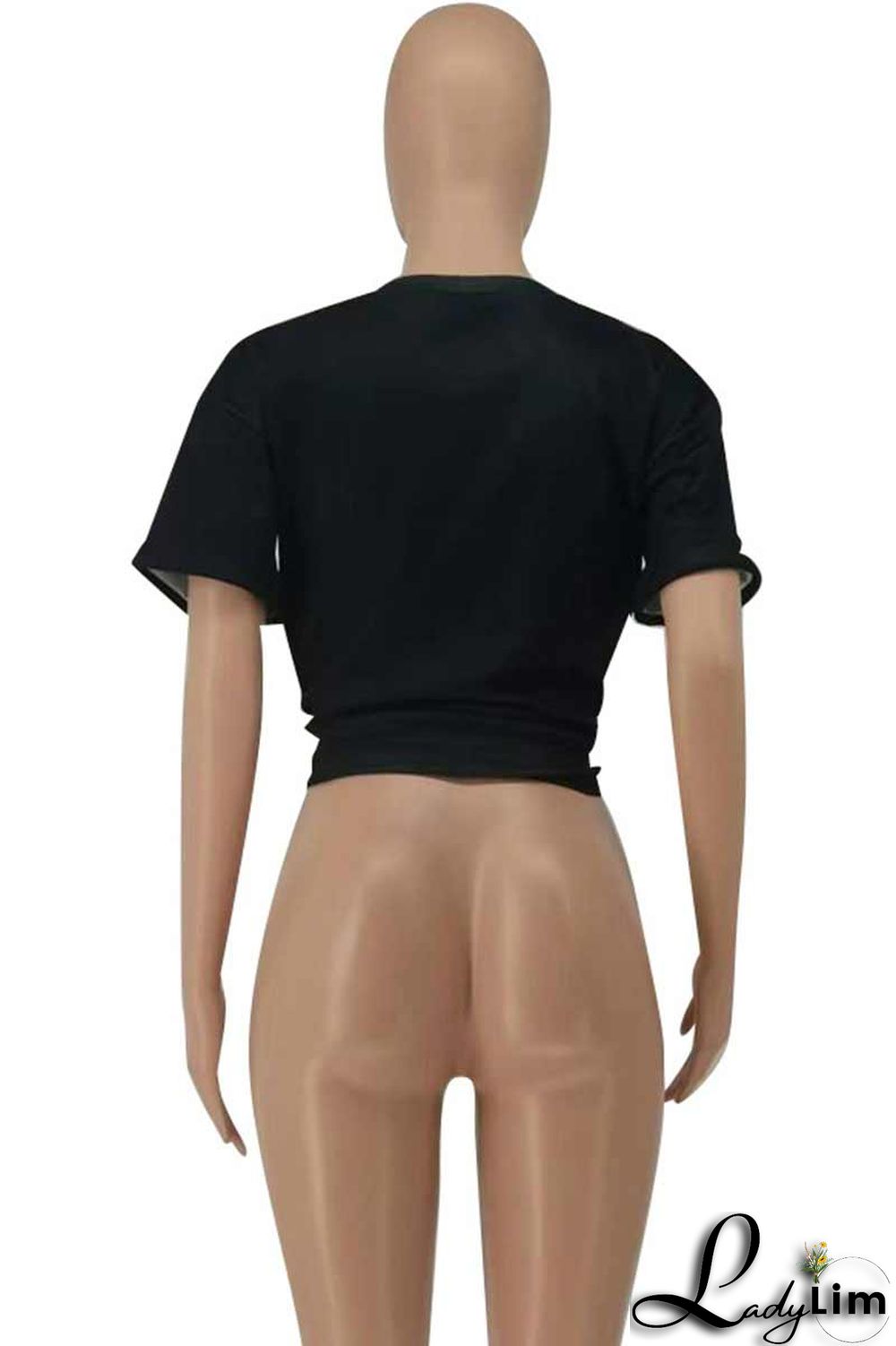 White Casual Print Split Joint O Neck T-Shirts