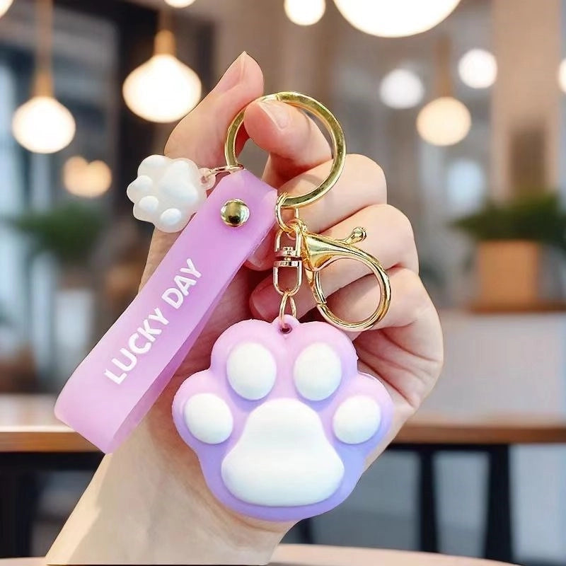Cute Paw Print Silica Gel Unisex Bag Pendant Keychain