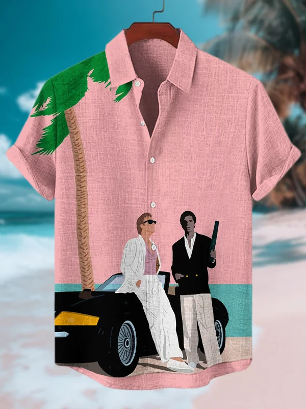 Men's Retro 80s Tv Series Character Silhouette Art Print Short Sleeve Shirt