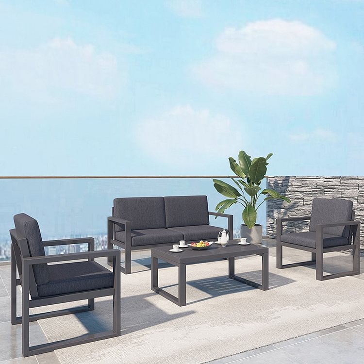 Homemys 4 Pieces Patio Furniture Set In Aluminum Alloy with Removable Cushion 