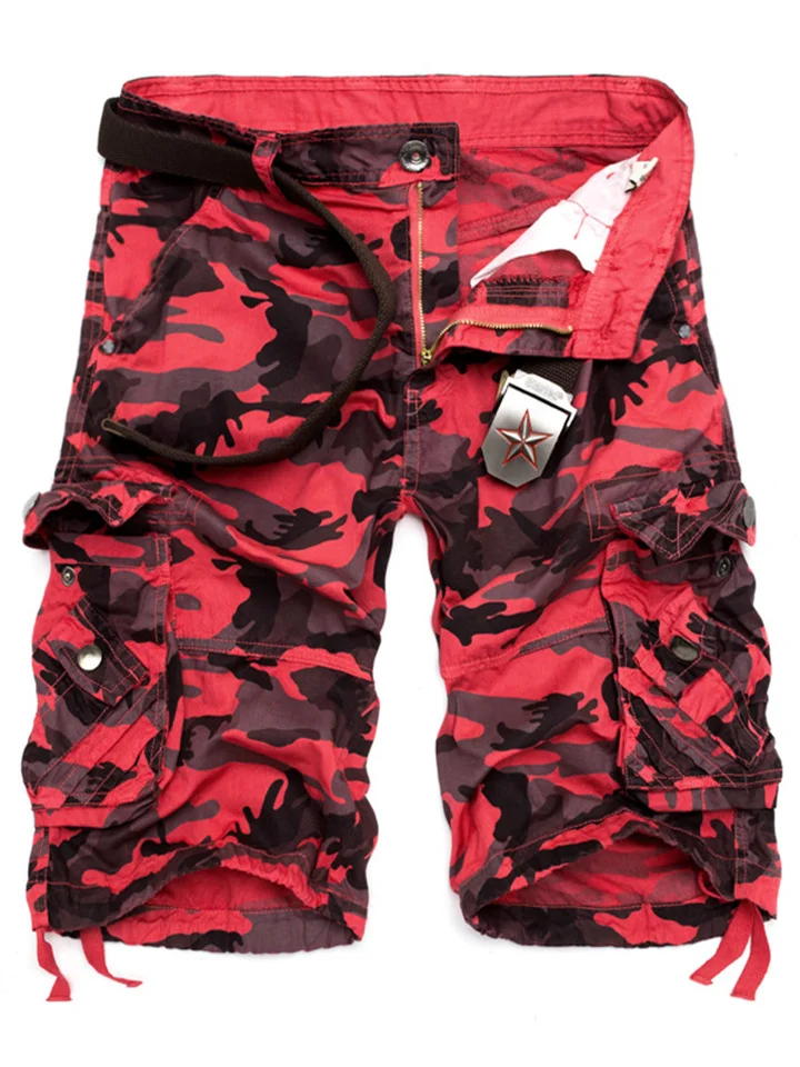 Men's Cargo Shorts Hiking Shorts Multi Pocket Camouflage Knee Length Daily Cotton Basic Black / Red Army Green-JRSEE