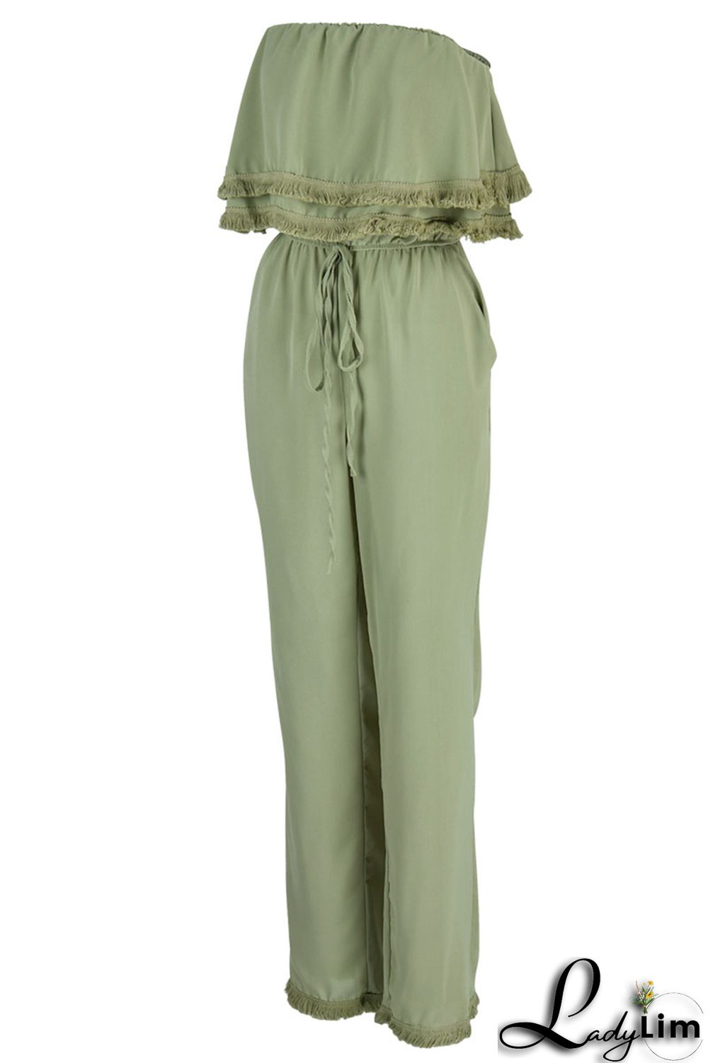 White Casual Solid Patchwork Strapless Straight Jumpsuits