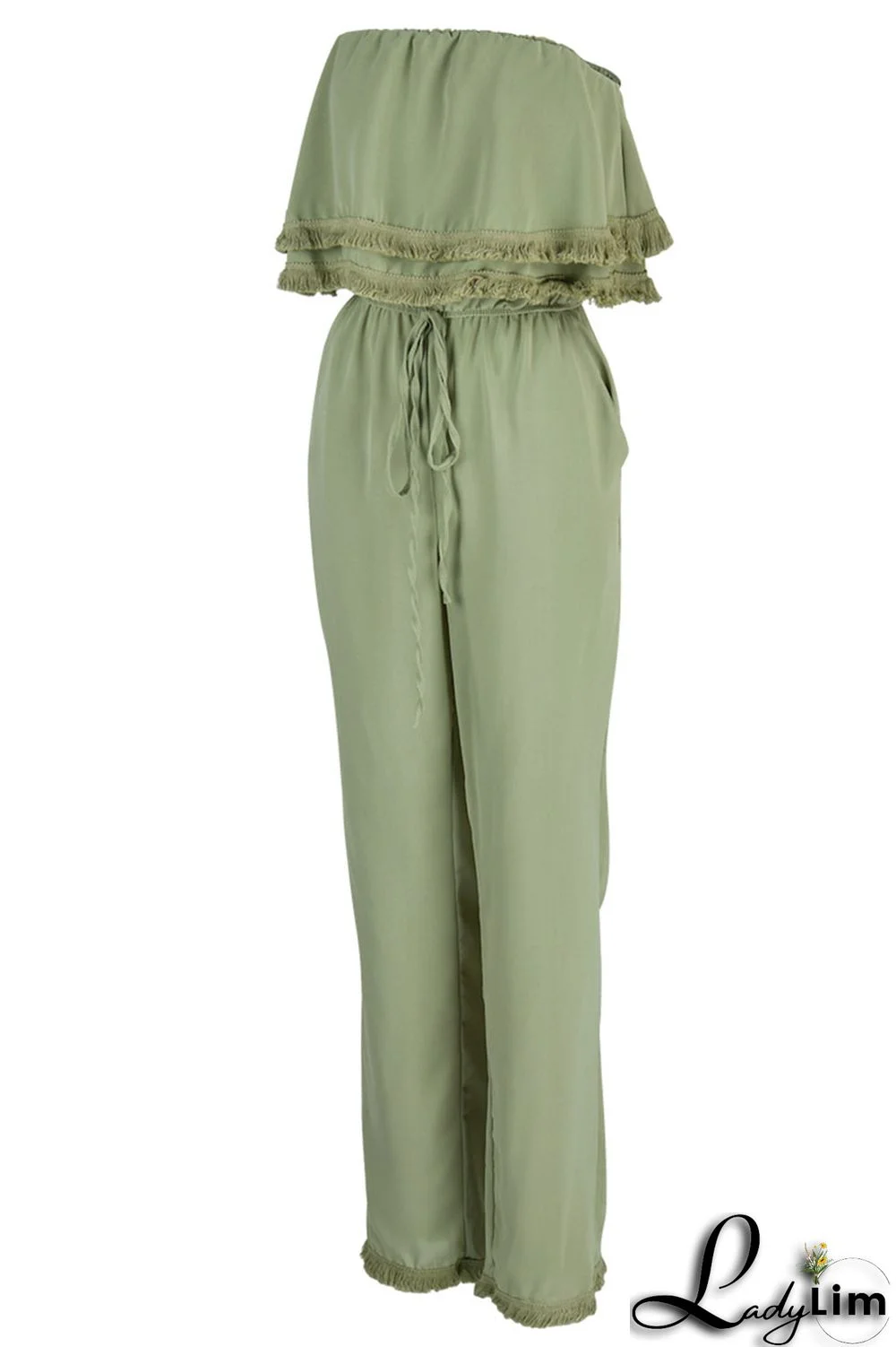 White Casual Solid Patchwork Strapless Straight Jumpsuits