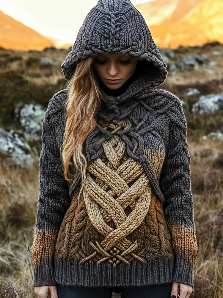 Viking Vintage Totem Gradient Pattern Women's Hooded Sweater