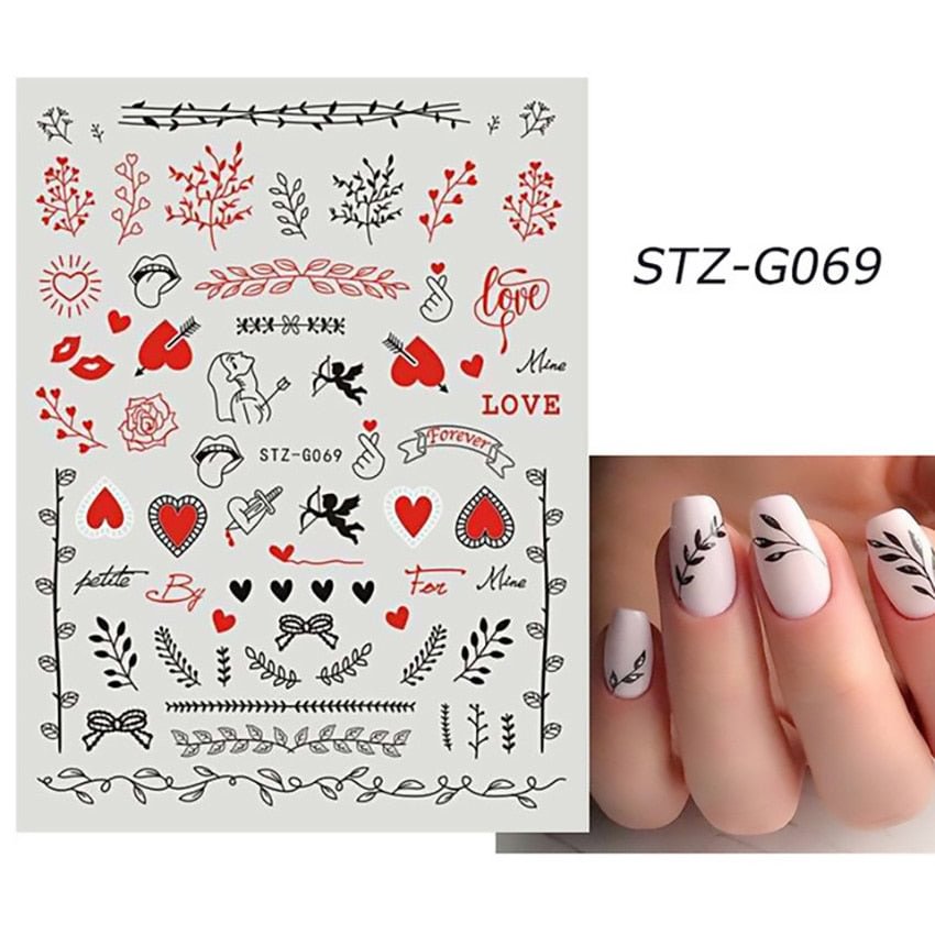 Nail Stickers Back Glue Valentine's Day Series Lips Print Love Designs Nail Decal Decoration Tips For Beauty Salons