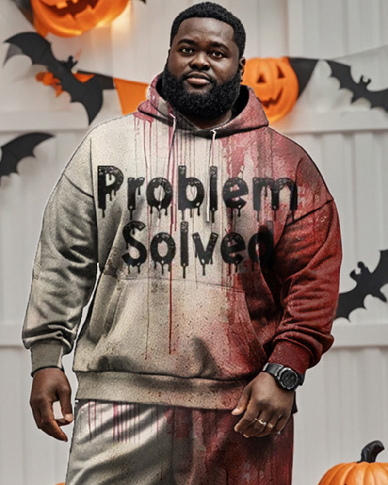 Halloween Blood Problem Monogram Print Hoodie Big Men's Two-piece Set