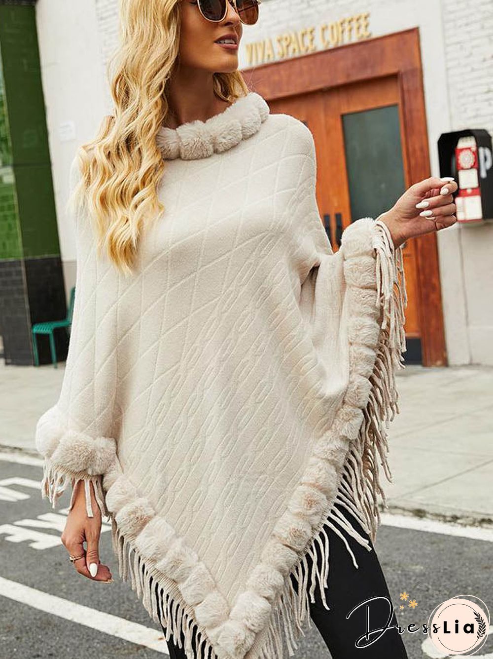 Round Neck Poncho Solid Color Cape Shawls