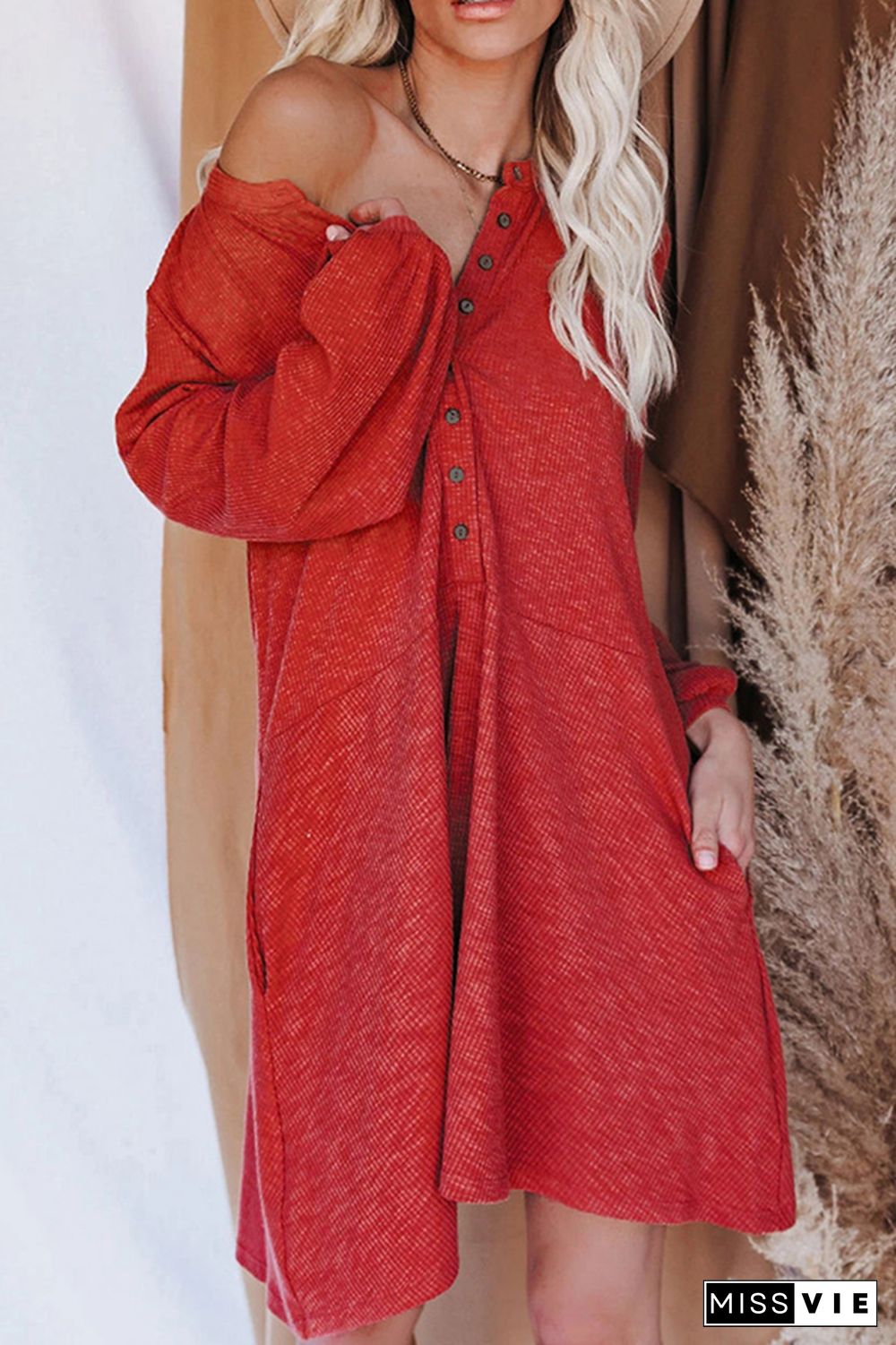 Casual Solid Patchwork Buckle A Line Dresses(6 colors)