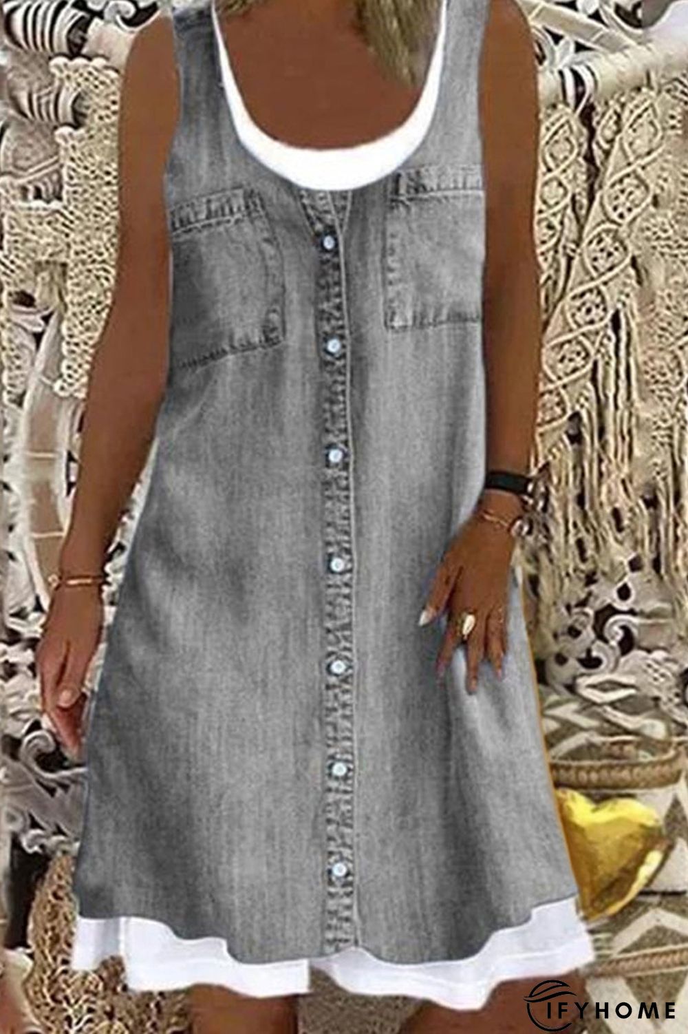 Sleeveless Fake Two Piece Casual Dress | IFYHOME