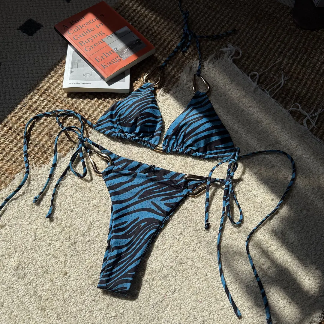 Churchf 2025 New Zebra-Print Metal Accessories Sexy Suspension Swimsuit Bikini