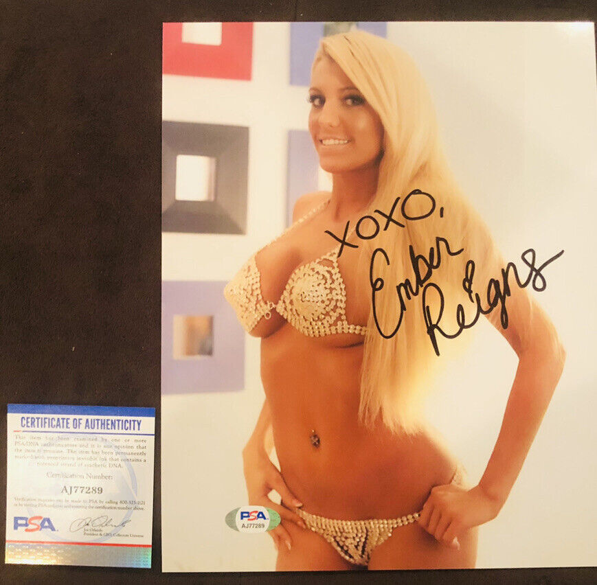 Ember Reign Signed 8x10 Photo Poster painting ADULT STAR AUTOGRAPH Bikini Naughty America PSA