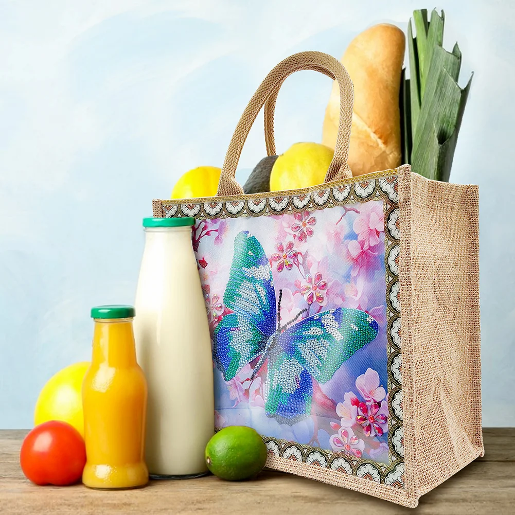 [Upgrade - Waterproof Bag]DIY Butterfly Linen Diamond Painting Tote Bag Replaceable Canvas for Women Adults