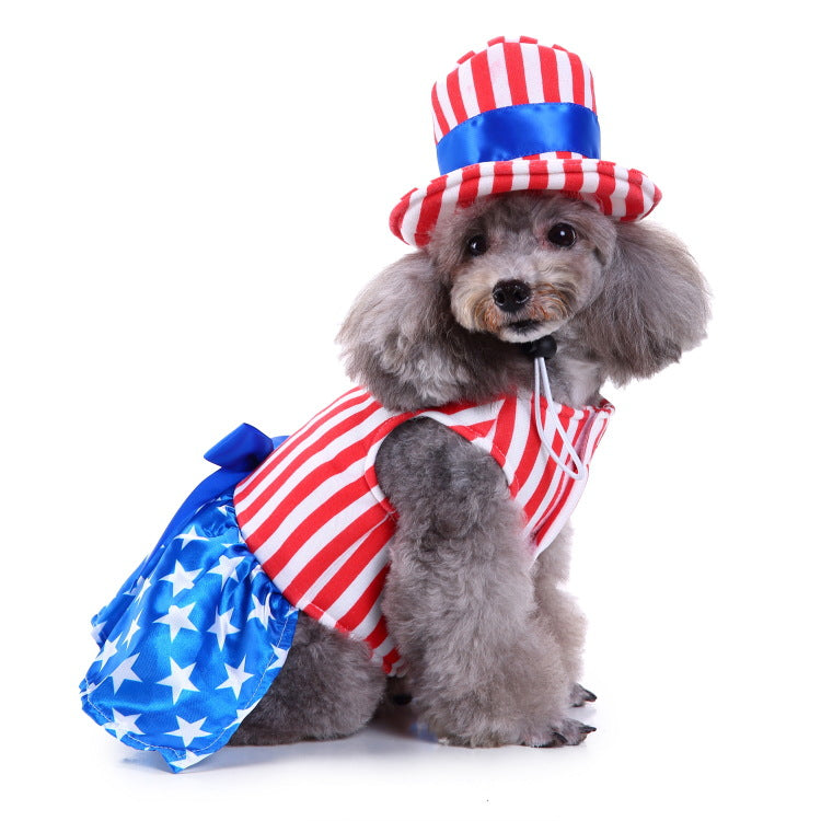 Stars And Stripes Tutu Dress Pet Dog Puppy Costume With Hat