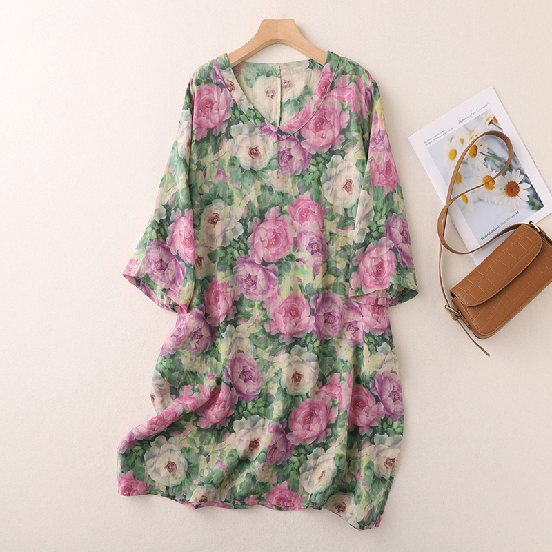 Loukisht Retro V-neck Pullover – March Outfit Ideas Women’s Loose Printed Summer Top  