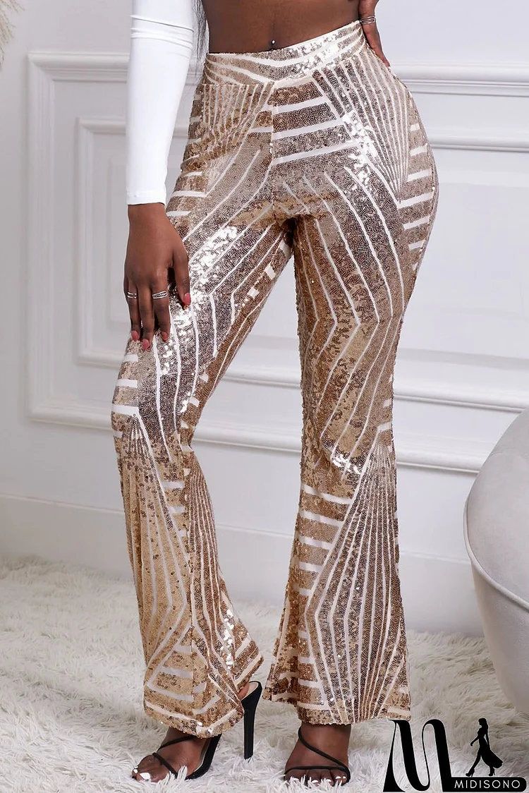 Apricot Sequin Flare Pants