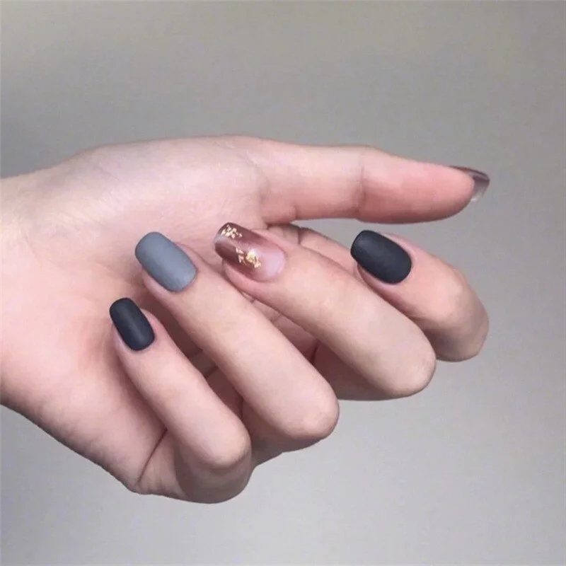 24pcs/set White Gradient Fake Nails Pre-design Nail Accessories Full Cover Nail Art Tips Manicure Square False Nails-Nail Inspo