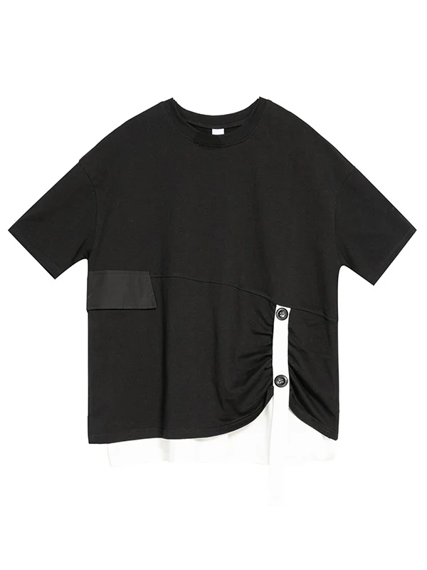 False Two Contrast Colors Irregular Splicing T-Shirts