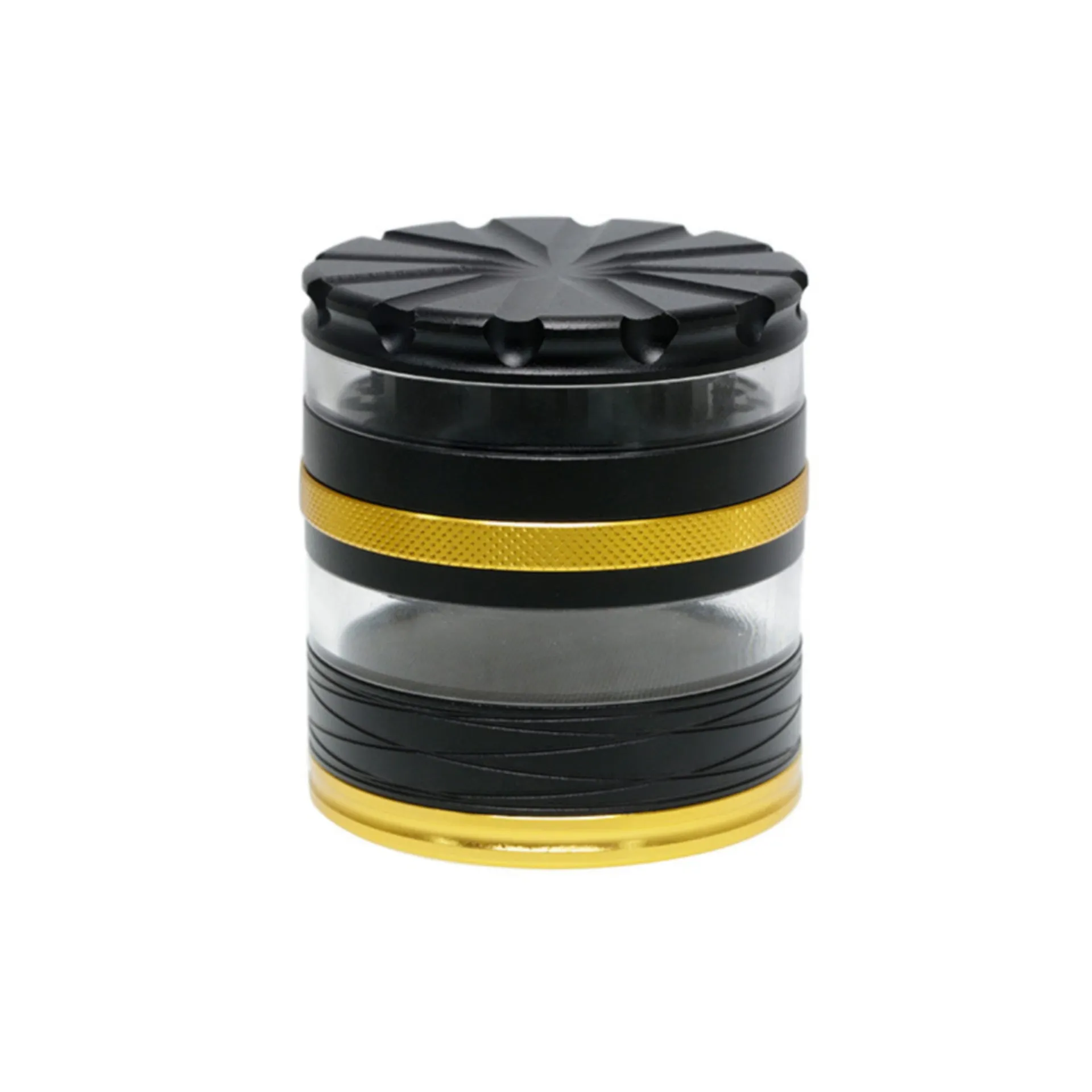 63MM 4 Part Top Cover With Pattern Aluminum Alloy Herb Grinder-Black