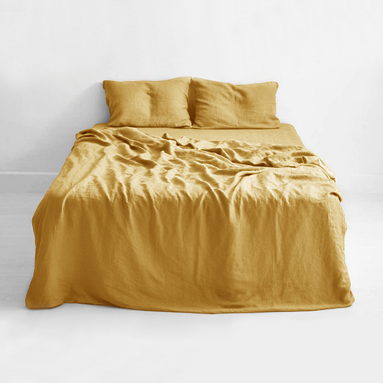 Yellow 100% Flax Linen Duvet Cover Button Closure Style-ChouChouHome