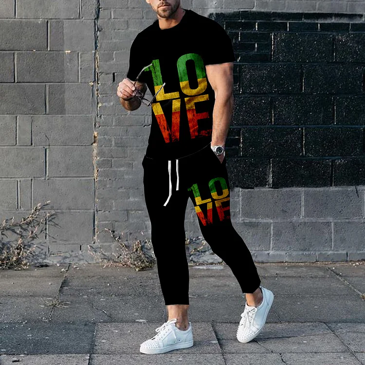 BrosWear Men's Love Causal T-Shirt And Pants Co-Ord