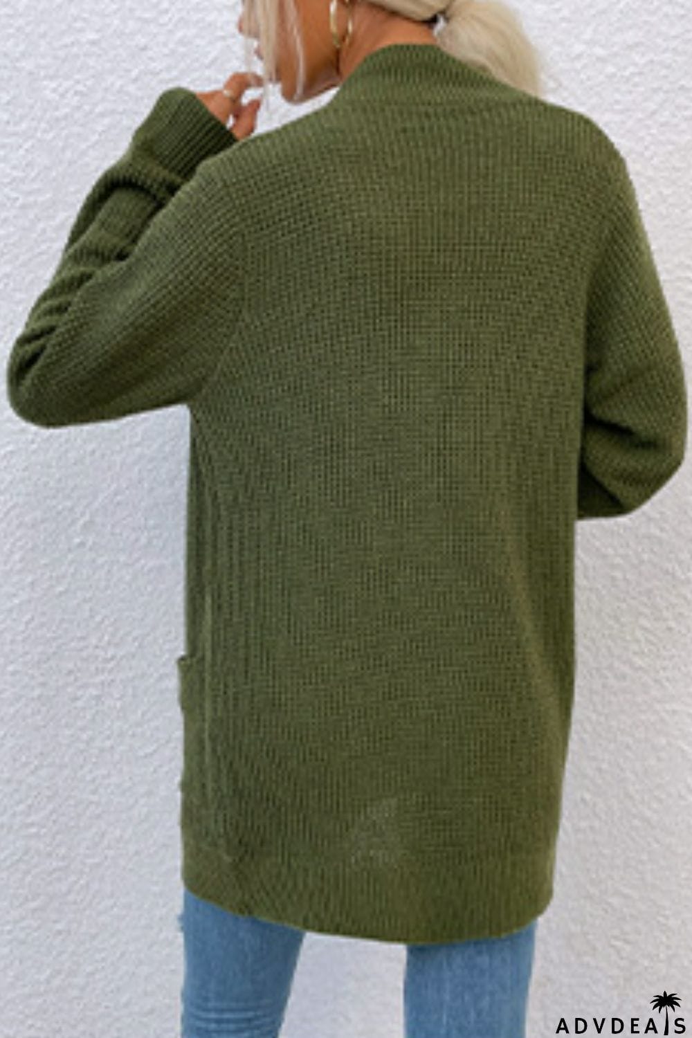 Open Front Rib-Knit Cardigan with Pockets